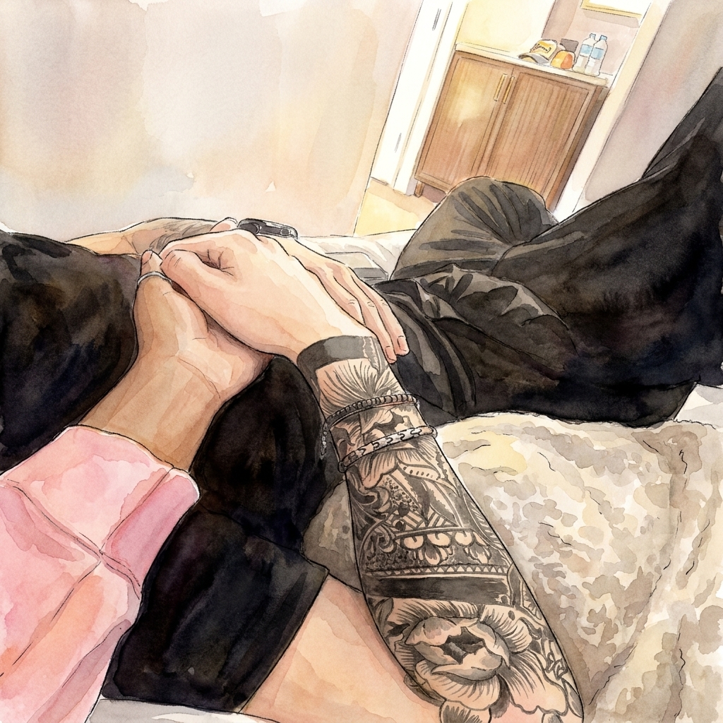 Page 008: the last thing of the day, before either of us said it was the last thing of the day. her hand on my wrist, the watch face cool, the room we paid too much for.