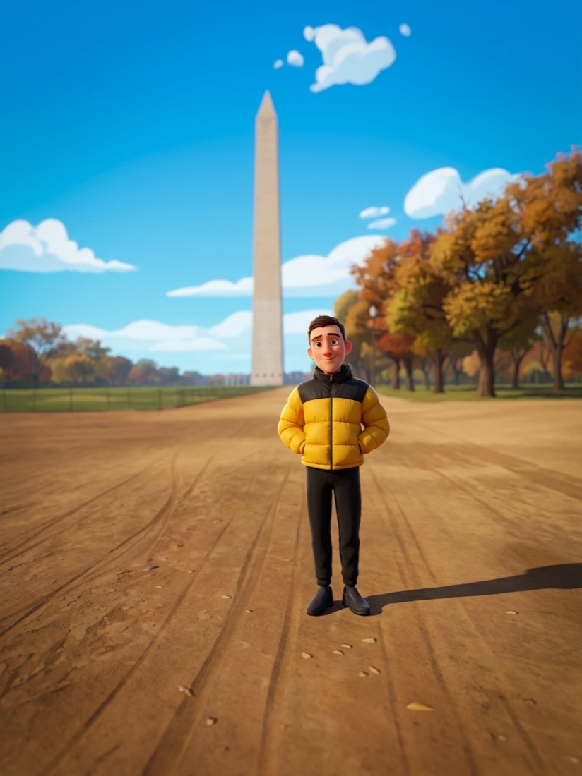 Behind the metro · Sunday afternoon, drawn in the Pixar 3D style.