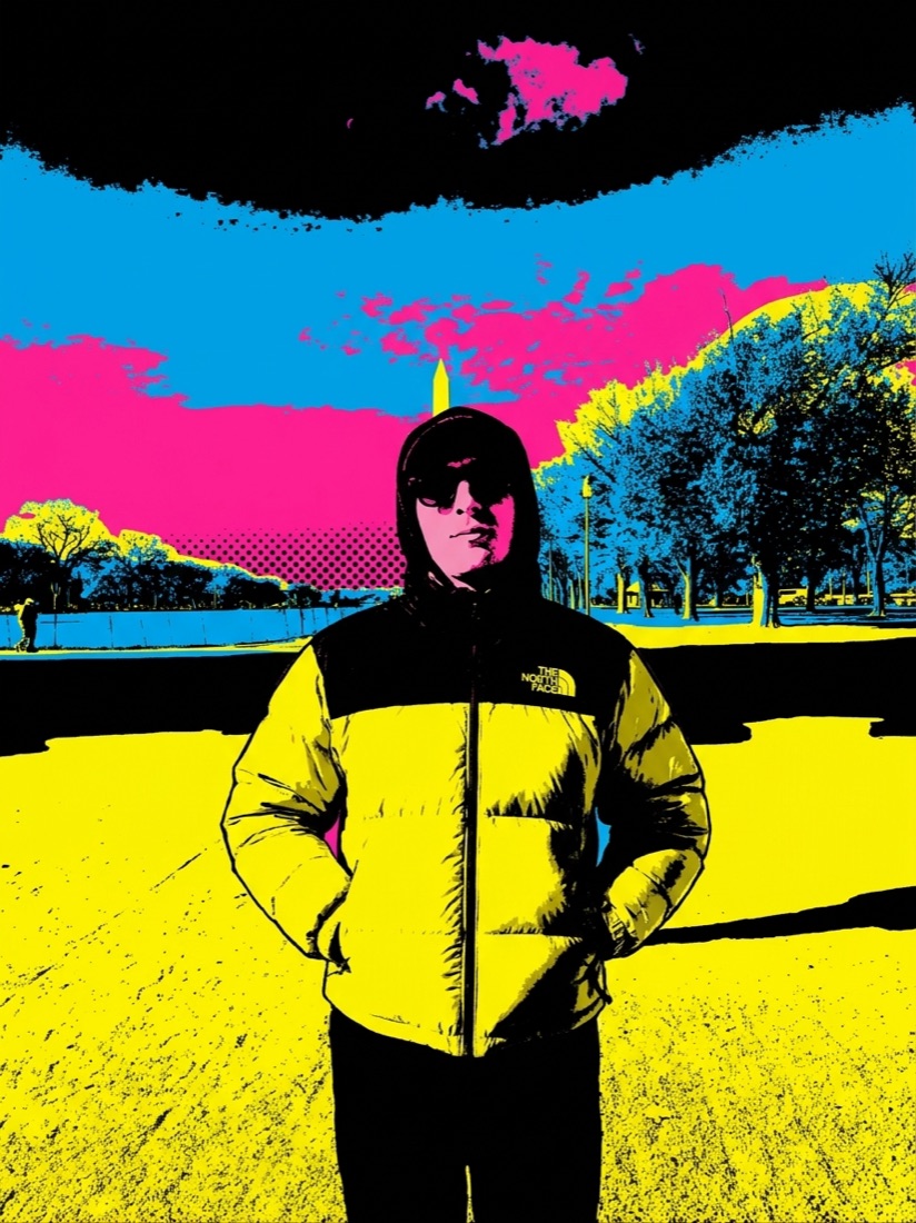 Behind the metro · Sunday afternoon, drawn in the Pop art style.