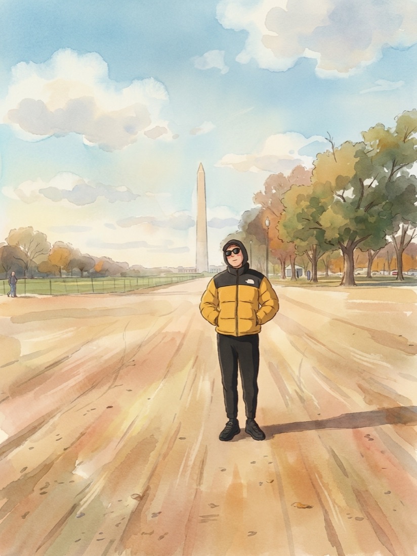 Behind the metro · Sunday afternoon, drawn in the Studio Ghibli style.